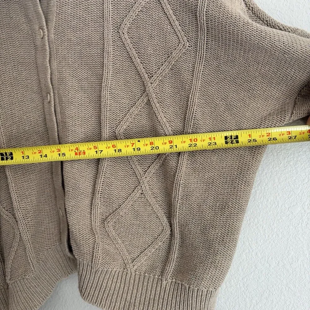 VETTA Cable Knit Turtleneck Cardigan Size M Taupe